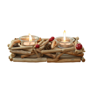 Porta -velas de madeira com 3pcs vidro velas xícara de chá de chá de chá